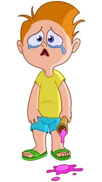 Crying kid with fallen icecream Illustrazione stock