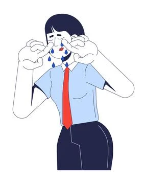 Crying korean office worker intern wiping tears 2D cartoon character Stock Illustration