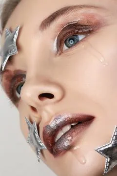 Crying little star creative makeup Stock Photos