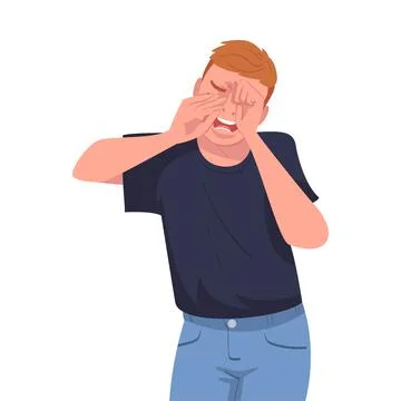 Crying Man Character Weeping and Sobbing from Sorrow and Grief Feeling Sad and Stock Illustration