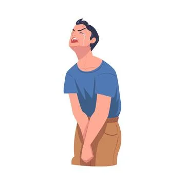 Crying Man Character Weeping and Sobbing from Sorrow and Grief Feeling Sad and Stock Illustration