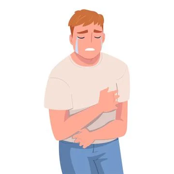 Crying Man Character Weeping and Sobbing from Sorrow and Grief Feeling Sad and Stock Illustration