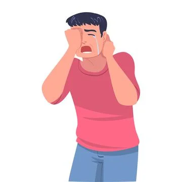 Crying Man Character Weeping and Sobbing from Sorrow and Grief Feeling Sad and Stock Illustration