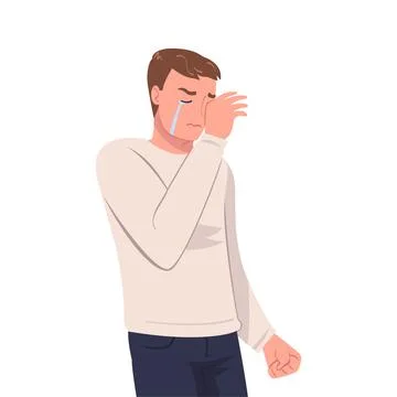 Crying Man Character Weeping and Sobbing from Sorrow and Grief Feeling Sad and Stock Illustration