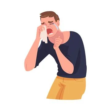 Crying Man Character Weeping and Sobbing from Sorrow and Grief Feeling Sad and Stock Illustration