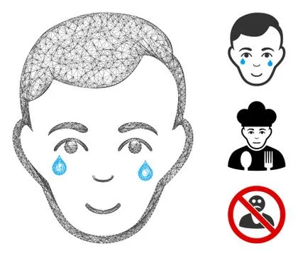 Crying Man Face Polygonal Web Vector Mesh Illustration Stock Illustration