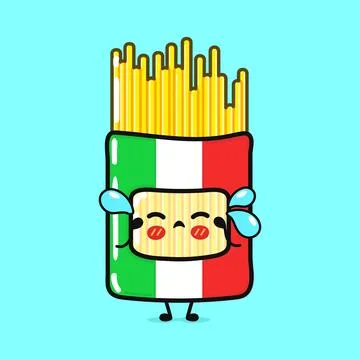 Crying Pack Spaghetti character. Vector hand drawn cartoon kawaii character.. Illustrazione stock