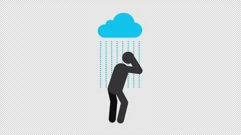 Crying person under rain stickman animation silhouette Stock Footage 329748975