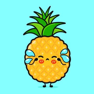 Crying Pineapple character. Vector hand drawn cartoon kawaii character illu.. Stock Illustration