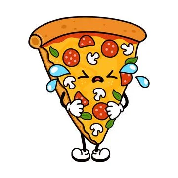 Crying pizza slice cartoon feeling sad emotion Stock Illustration