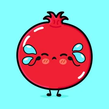 Crying Pomegranate fruit character. Vector hand drawn cartoon kawaii charac.. Illustrazione stock