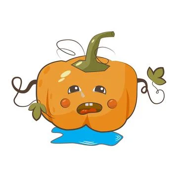 Crying pumpkin character isolated vector illustration. Autumn harvest. Stock Illustration