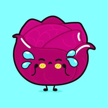 Crying Red Cabbage character. Vector hand drawn cartoon kawaii character il.. Stock Illustration