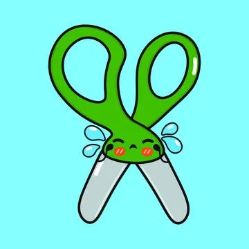 Crying Scissors character. Vector hand drawn cartoon kawaii character illus.. Stock Illustration