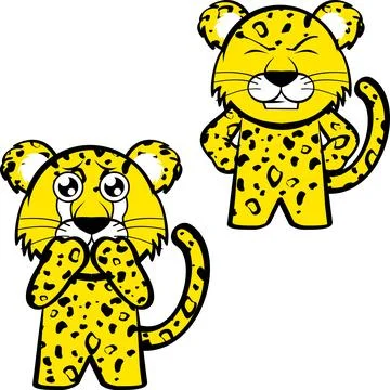 Crying standing chibi leopard kid character cartoon Stock Illustration