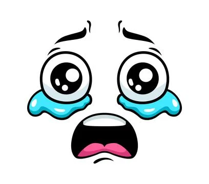 Crying tears face emoji, weeping whining emotion Stock Illustration