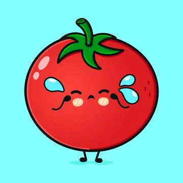 Crying Tomato character. Vector hand drawn cartoon kawaii character illustr.. Stock Illustration