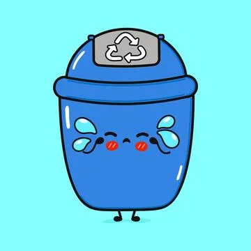 Crying Trash Can Character. Sad Trash Can Cartoon Emoticon Illustrazione stock