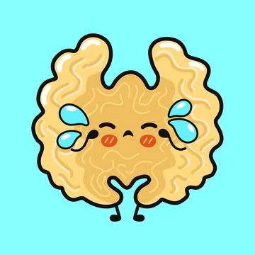 Crying walnut character feeling sad emotion Stock Illustration