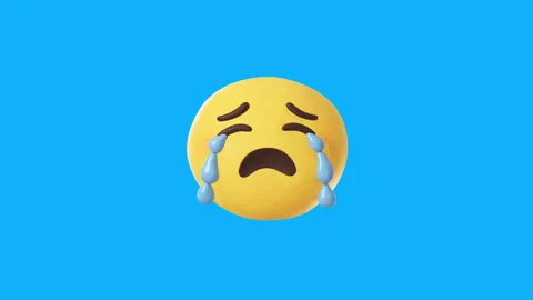 Crying Yellow Face 3D Emoji on Blue Background Stock-Footage 347470536