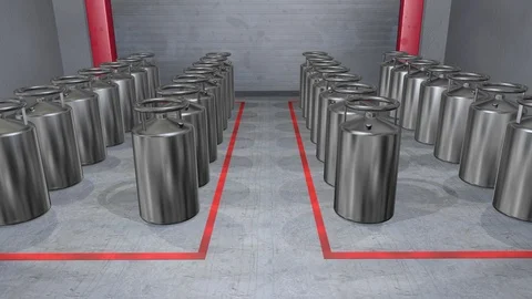 Cryonic tanks, liquid nitrogen containers . 3d animation Stock-Footage 98370875