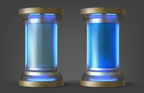 Cryonics capsules, empty and full containers. Stock Illustration