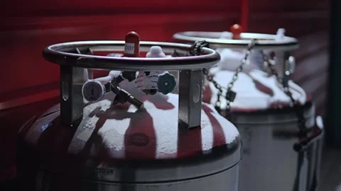 Cryotherapy Gas Cylinders with Liquid Nitrogen in Winter Medical Storage Stock Footage 340820830