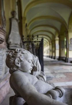 Crypt arcades grave counters in the arcade of St Sebastians Cemetery Church of Fotos de archivo