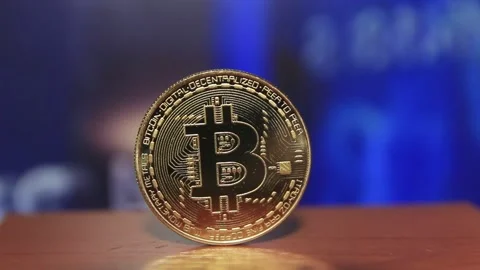 Crypt, cryptocurrency, bitcoin coin close up with background Stock Footage 150647996
