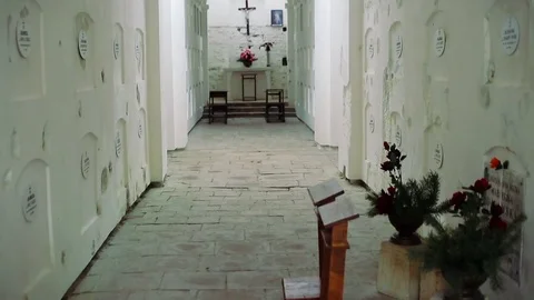 Crypt Inside the white cave of monastery Stock Footage 70118270