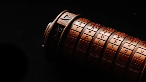 Cryptex Puzzle Lock on Black Background Narrative Mystery Stock Footage 335197349