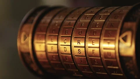 Cryptex word code puzzle with word 'secret' spelled in mysterious glow Video stock 304317510