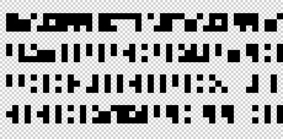 Cryptic unreadable isolated pixel Text. Futuristic alien alphabet. Abstract. Stock Illustration