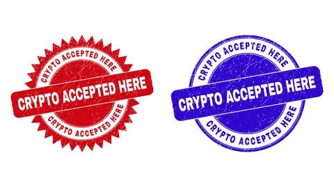 CRYPTO ACCEPTED HERE Round and Rosette Stamps with Unclean Texture Stock Illustration