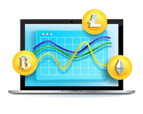 Crypto analysis vector online chart, internet bitcoin Ethereum graph Illustrazione stock