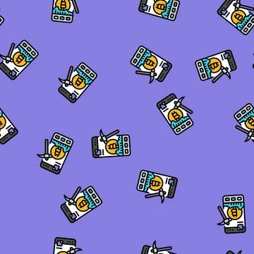 Crypto app cryptocurrency mining vector seamless pattern Stock Illustration
