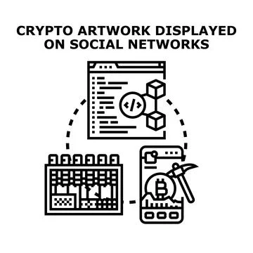 Crypto artwork ecosystem and nft displaying on network Stock Illustration