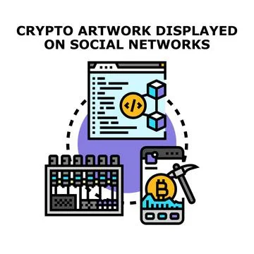 Crypto artwork ecosystem and nft displaying on network Illustrazione stock