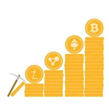 Crypto assets, bitcoin stack and golden altcoins Stock Illustration