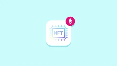 Crypto assets token. NFT app animated icon on blue background. Stock Footage 193709292