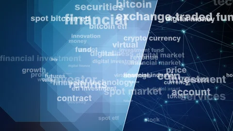 Crypto background exploring future of spot bitcoin etf investment Video stock 261132944