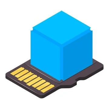 Crypto block icon isometric vector. Blue crypto block and black memory card icon Illustrazione stock