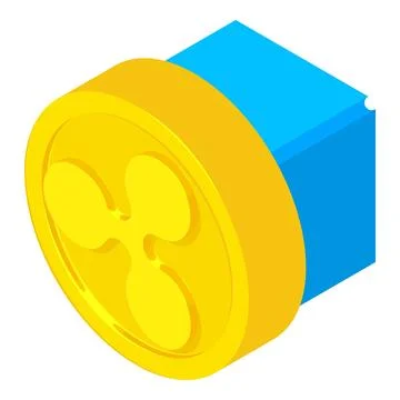 Crypto block icon isometric vector. Big golden ripple coin and crypto block icon Stock Illustration