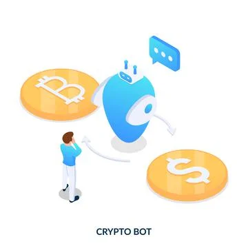 Crypto bot concept. Artificial intelligence for trading automation. Stock Illustration