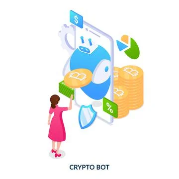 Crypto bot concept. Artificial intelligence for trading automation.  Stock Illustration