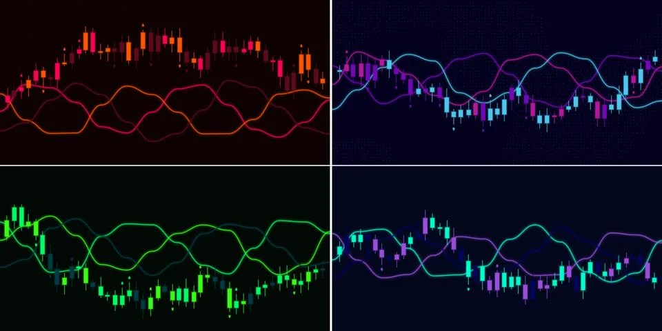 Crypto Candlestick Chart 4 Color Variations Bundle 02 Stock Illustration