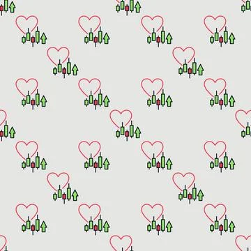 Crypto Chart and Heart vector colored seamless pattern Stock Illustration