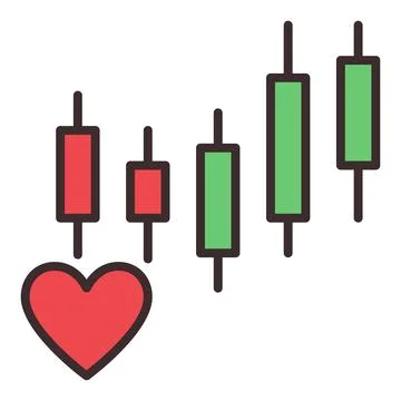Crypto Chart Pattern and Red Heart vector Investment Passion colored icon o.. 스톡 일러스트
