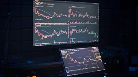 Crypto Charts on Multiple Screens Stock Footage 303830606