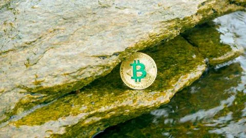 Crypto coin Bitcoin on the beach Stock Illustration